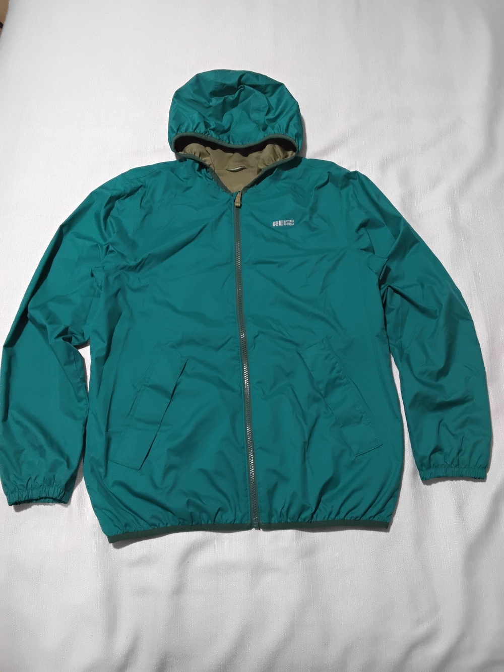 REI Co-op Teal Green Hooded Windbreaker Boy Sz XL.